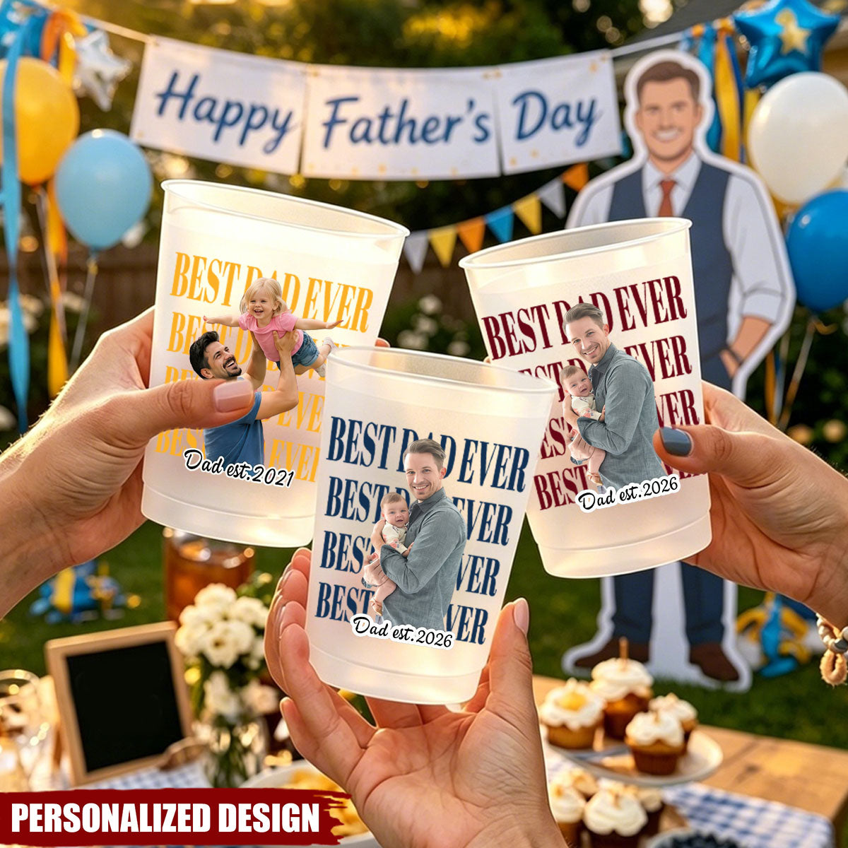 Personalized Father’s Day Party Cups, Custom Family Photo Reusable Drinking Cups for Dad