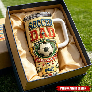 Personalized Soccer Dad 40oz Insulated Handle Tumbler - Custom Name