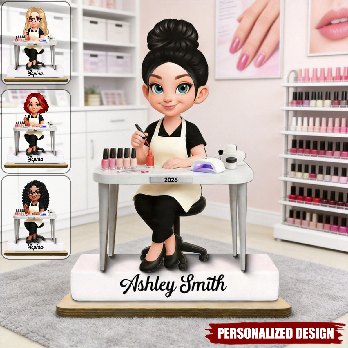 Personalized Cute Cartoon Nail Technician Wooden Plaque –Thoughtful Gift for Nail Technician