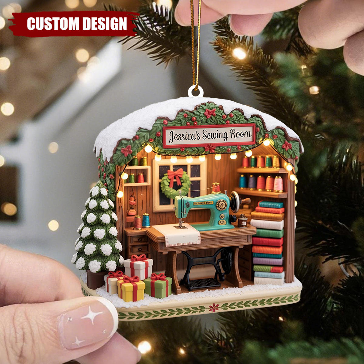 Personalized Vintage Sewing Machine Ornament – Custom Name Quilter Gift