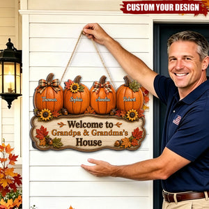 Personalized Fall Pumpkin Welcome Door Sign - Halloween Gift, Autumn Harvest Gift