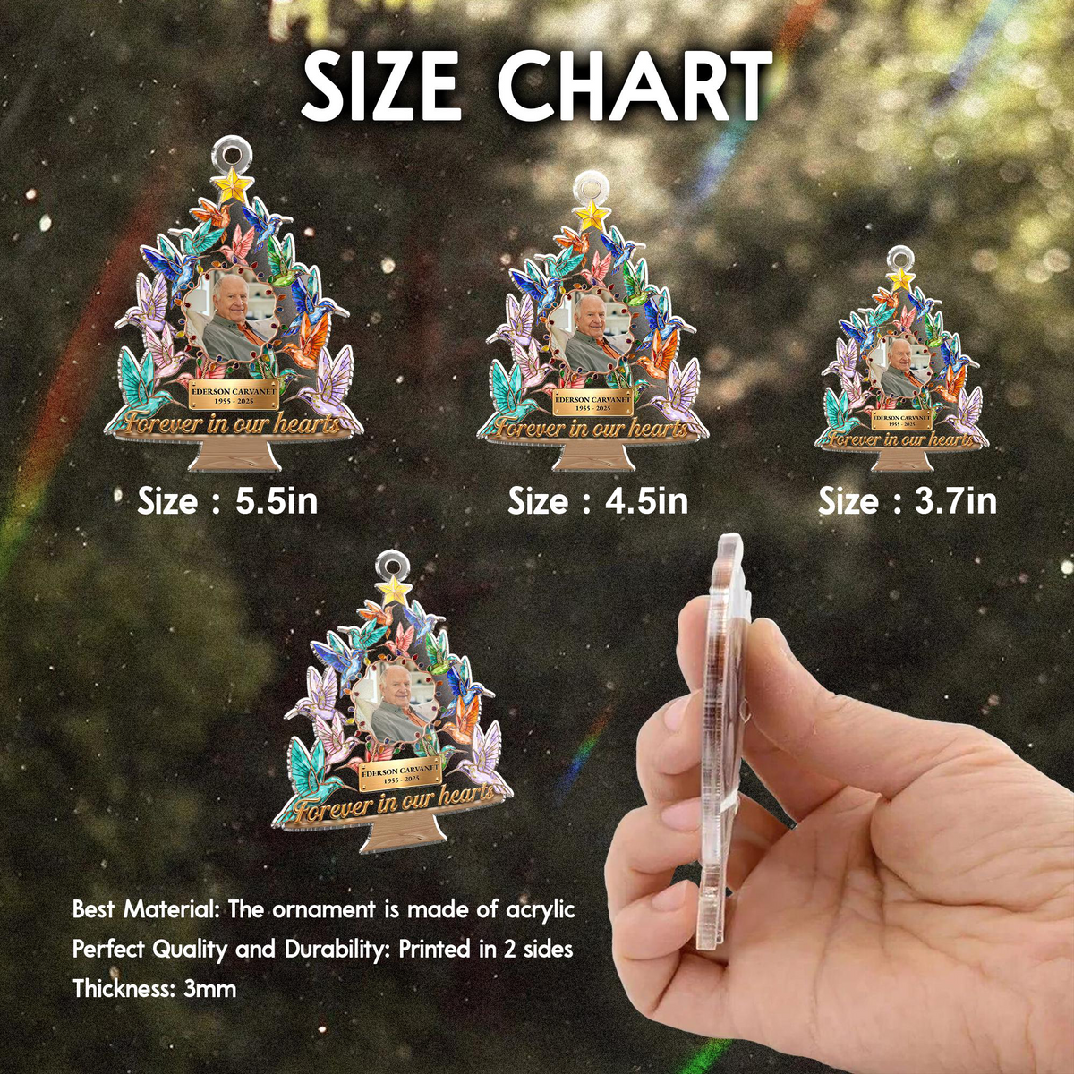 Personalized Hummingbird Memorial Ornament – “Forever in Our Hearts”