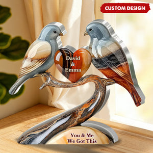 Custom Couple Bird Figurine – Personalized "Together Since" Heart Keepsake