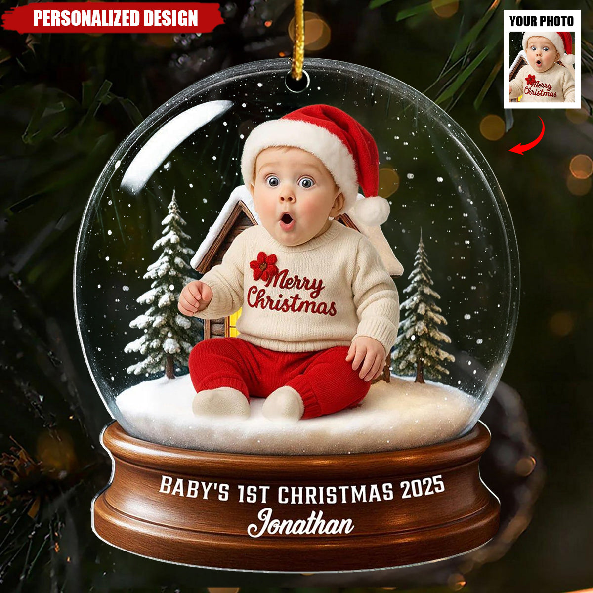 Personalized Baby Christmas Ornament - Custom Face & Name Keepsake Gift