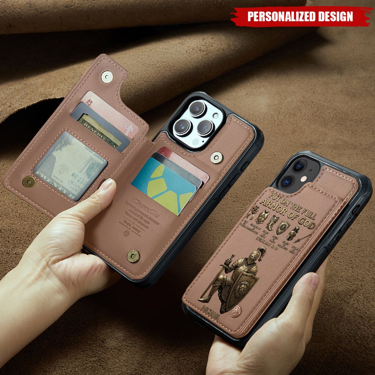 Personalized "Full Armor of God" Leather Wallet Phone Case – Custom Christian Gift