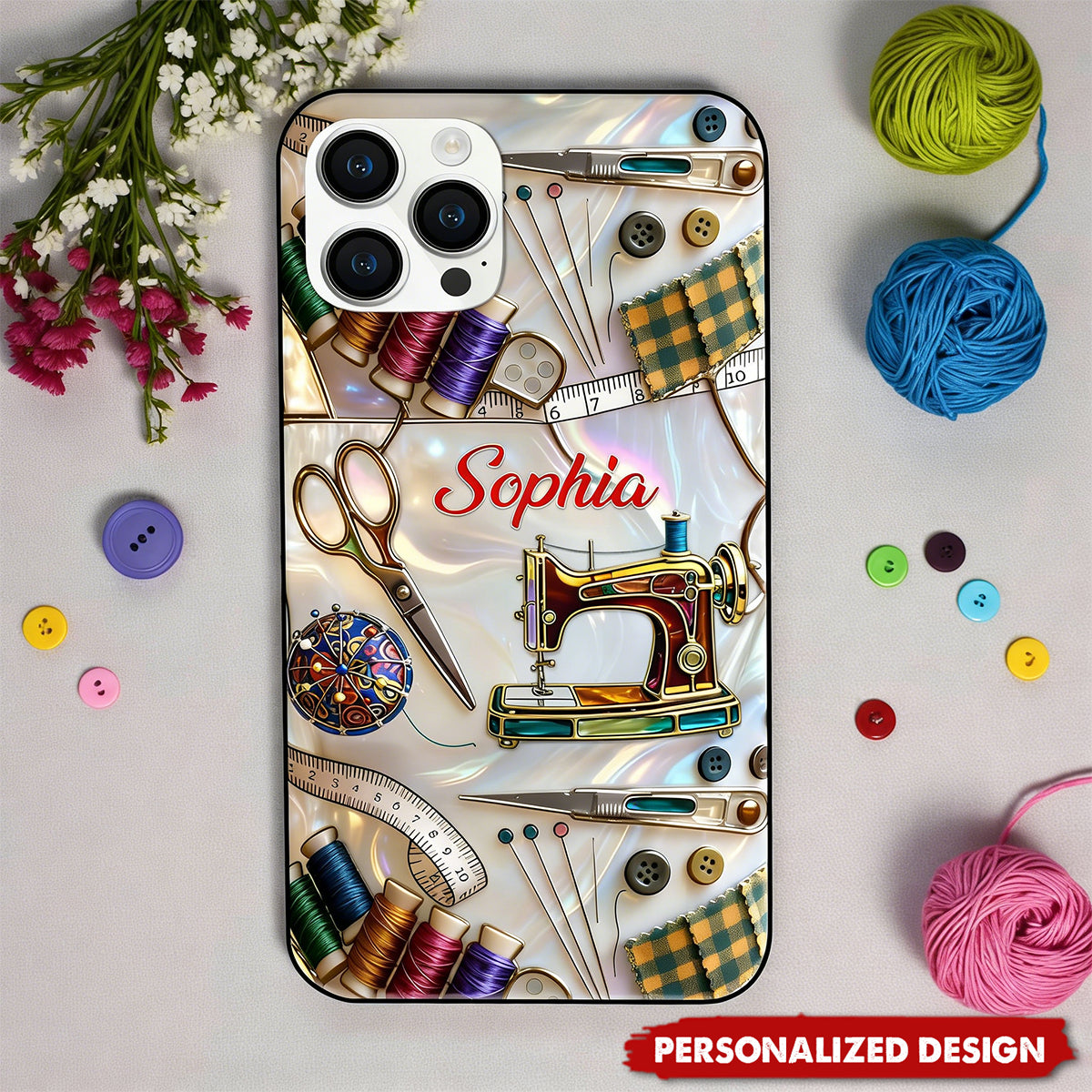 Personalized Sewing Phone Case – Custom Name Gift For Craft Lover