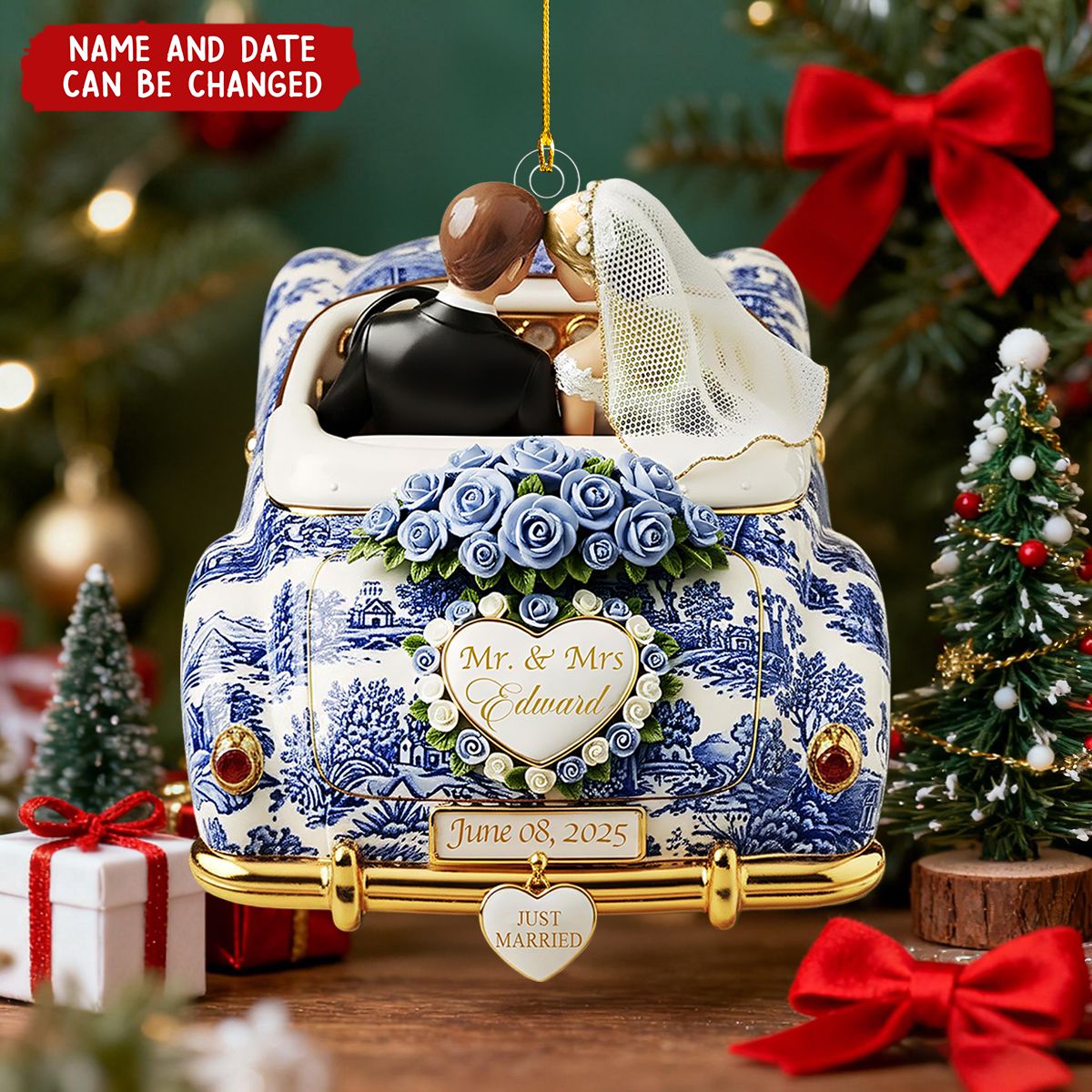 Personalized Just Married Car Ornament – Wedding Gifts For Couple