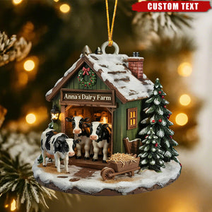 Custom Dairy Farm Christmas Ornament – Personalized Barn with Cows