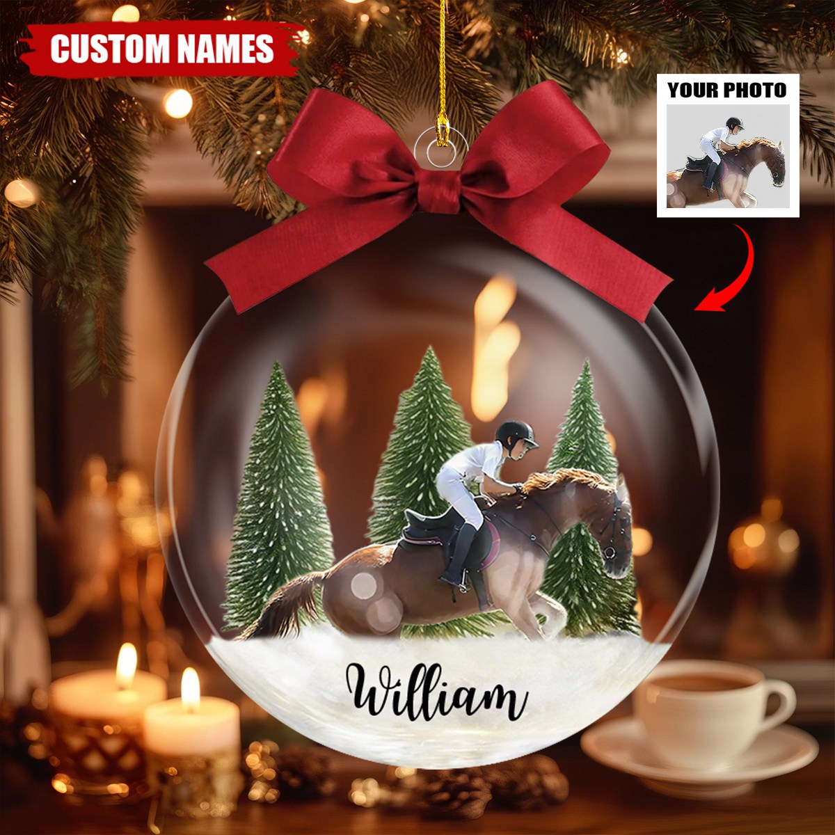 Personalized Horse Riding Christmas Ornament – Custom Photo & Name