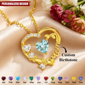 Personalized Heart Birthstone Necklace - Mother‘s Day Gift For Mom, Grandma