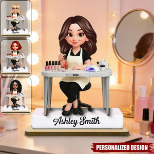 Personalized Cute Cartoon Nail Technician Wooden Plaque –Thoughtful Gift for Nail Technician