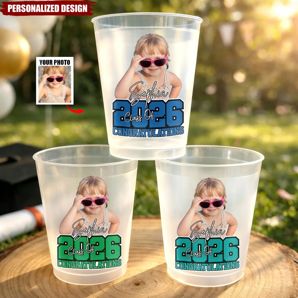 Personalized Graduation Party Cups - Custom Photo & Name Graduation Gifts