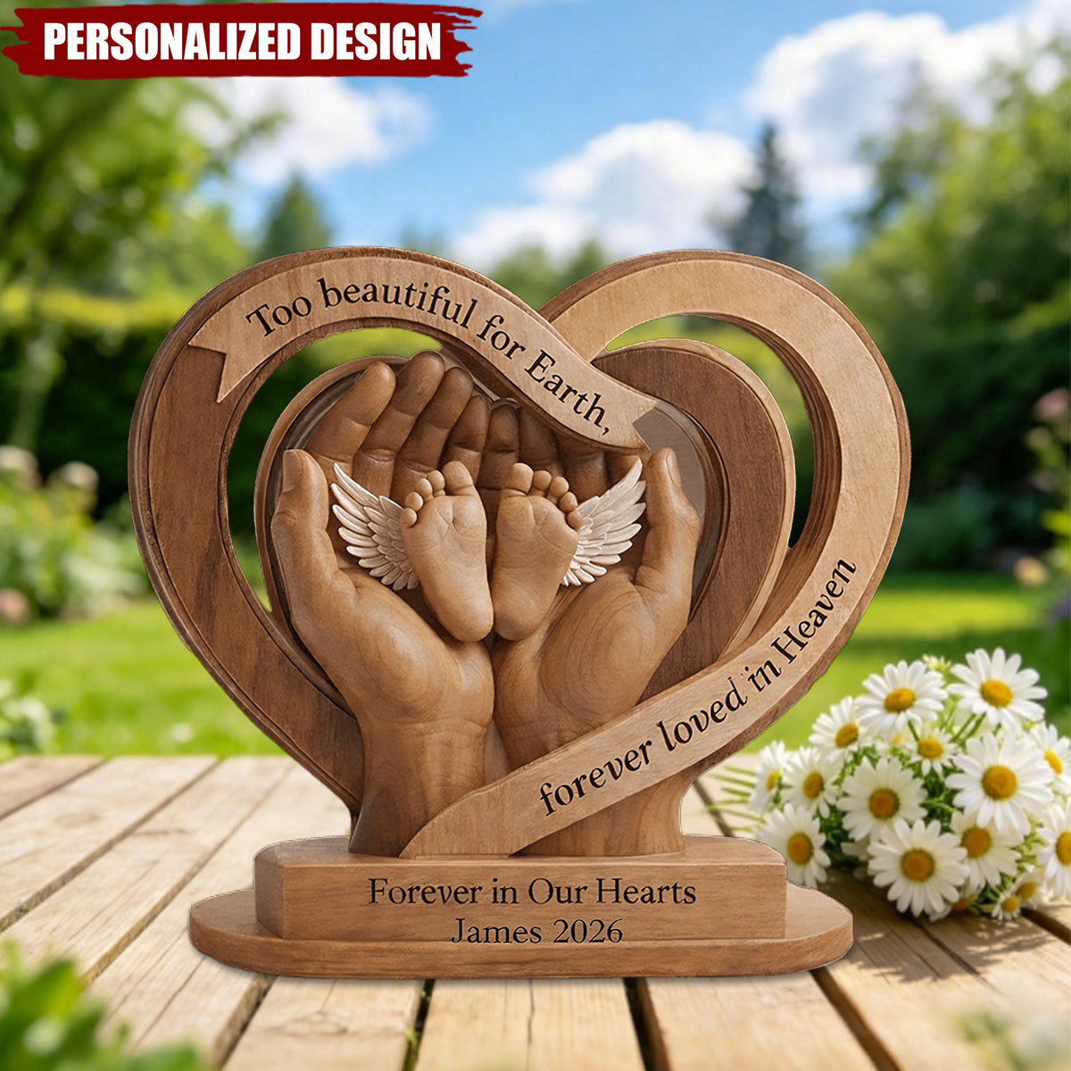 Personalized Baby Memorial Heart Wooden Plaque - Infant Loss Remembrance Keepsake