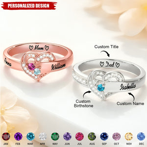 Personalized Heart Birthstone Ring – Gift for Mom, Grandma