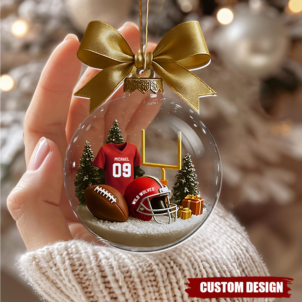 Personalized Football Player Christmas Ornament – Custom Name, Jersey & Team Gift