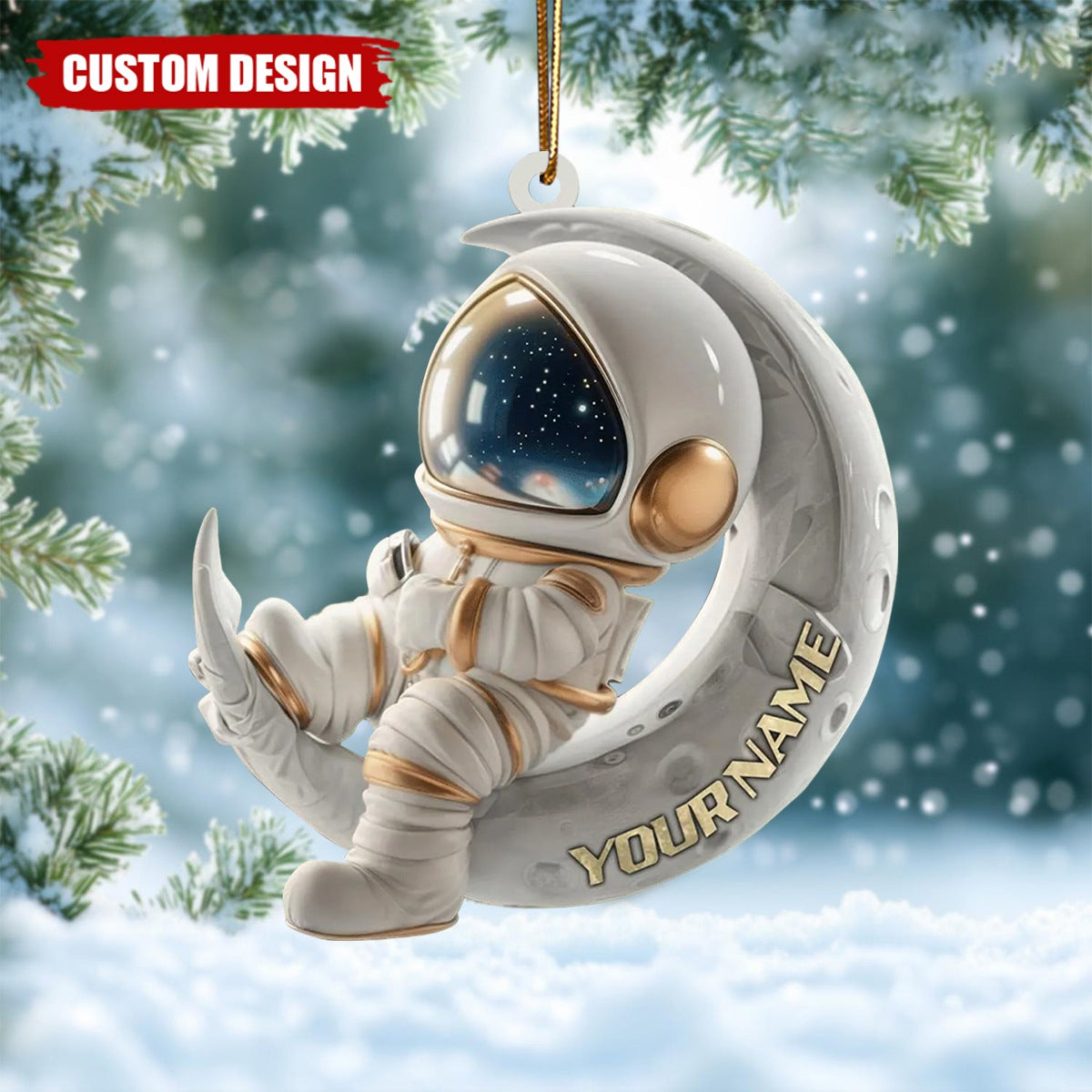Custom Astronaut Moon Ornament – Personalized Space Lover Christmas Decoration