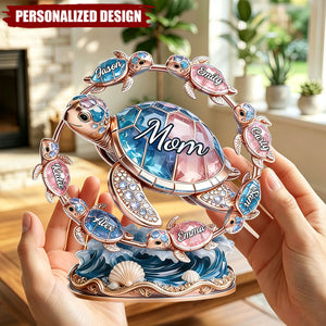 Personalized Mom Sea Turtle Family Desktop Ornament -  Gift for Mom, Mother’s Day Gift