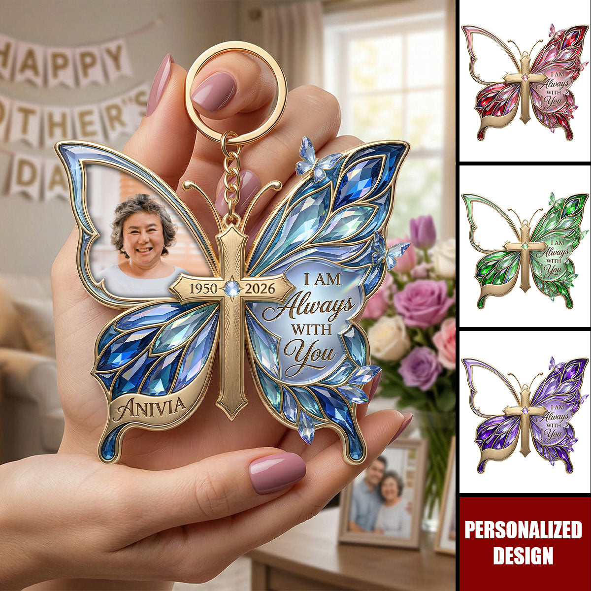 Personalized Butterfly Memorial Keychain - Custom Photo Gifts For Loved Ones