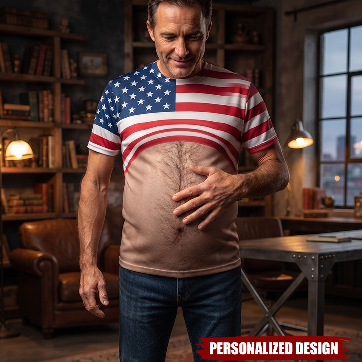 Personalized Optical Illusion Fake Lifted Shirt Dad Bod Belly T-Shirt
