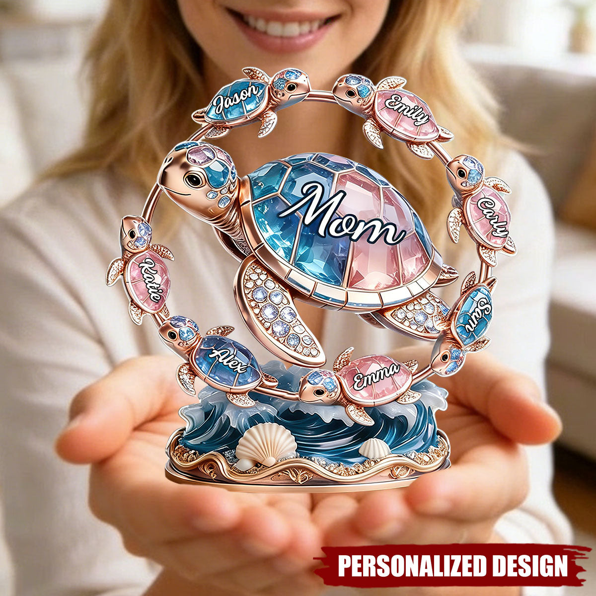 Personalized Mom Sea Turtle Family Desktop Ornament -  Gift for Mom, Mother’s Day Gift