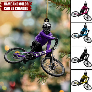 Personalized Mountain Biker Christmas Ornament – Custom Name & Color MTB Rider Gift