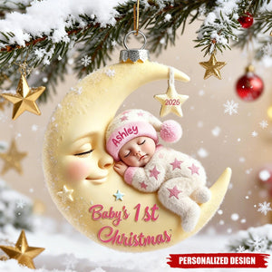 Personalized Baby’s First Christmas Moon Baby Acrylic Ornament - Custom Name