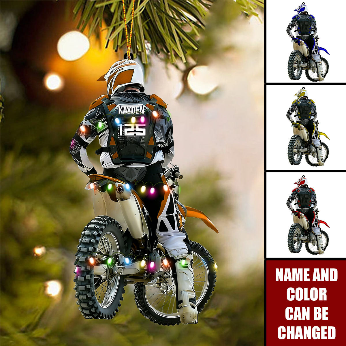 Custom Motocross Rider Christmas Ornament – Personalized Name, Number & Color