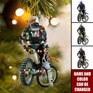 Custom Motocross Rider Christmas Ornament – Personalized Name, Number & Color
