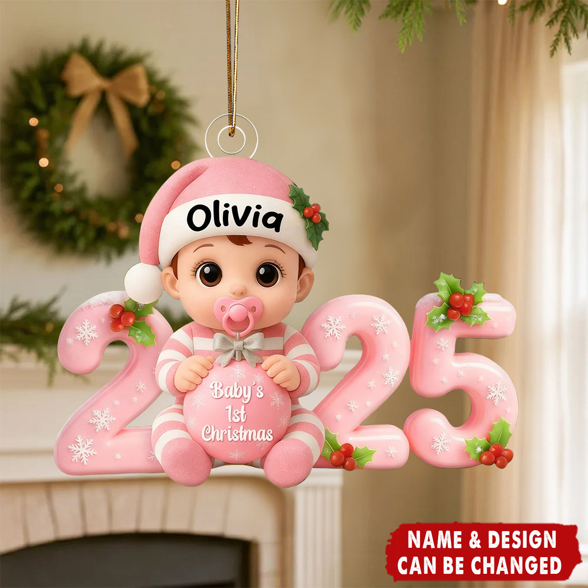 Baby’s First Christmas Ornament 2025 – Custom Name & Design Gift for Newborn