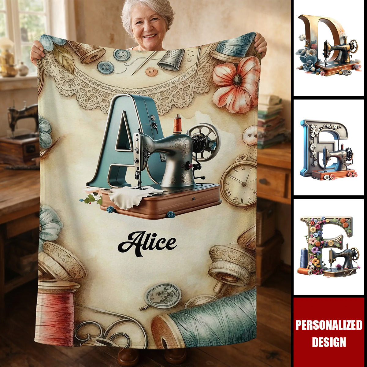 Personalized Sewing Machine Blanket - Custom Name Gift for Sewing Lovers