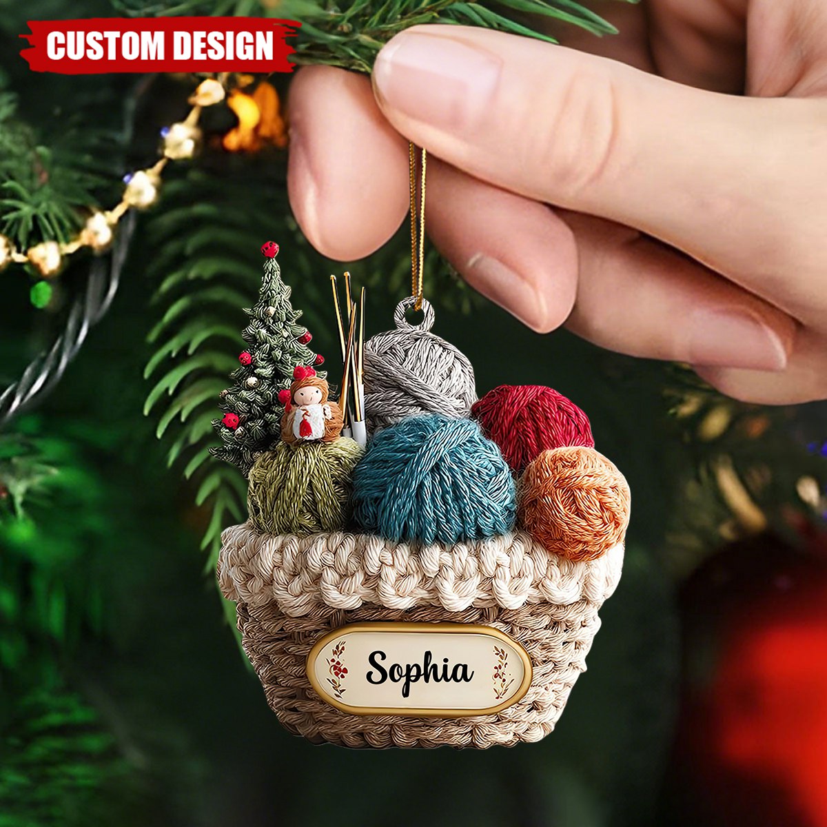 Personalized Knitting Basket Christmas Ornament - Gift For Knitting Lover