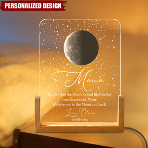 Personalized Moon Phase LED Night Light - Custom Mom Gift with Name & Date