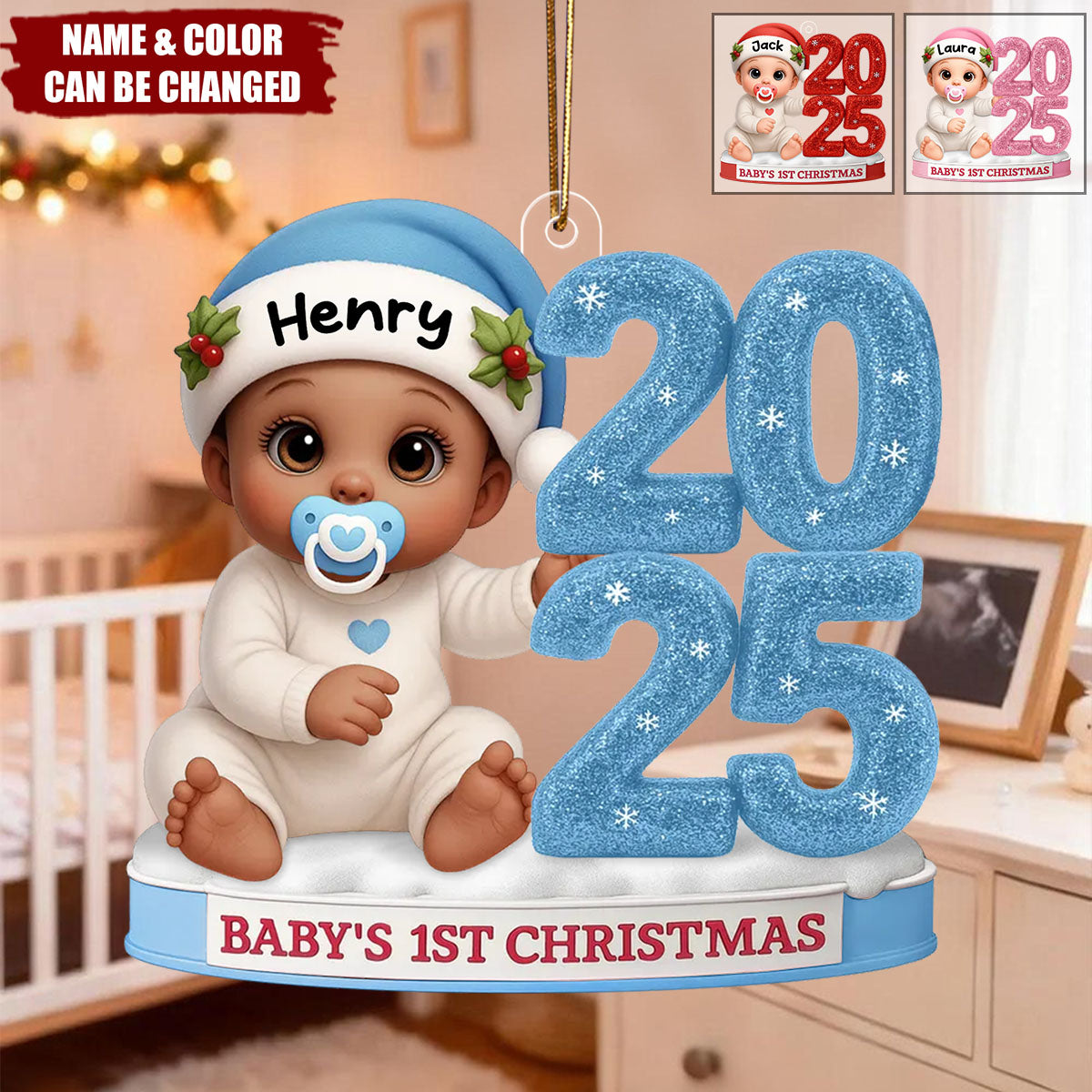 Baby’s First Christmas Ornament 2025 – Customizable Name & Color Design