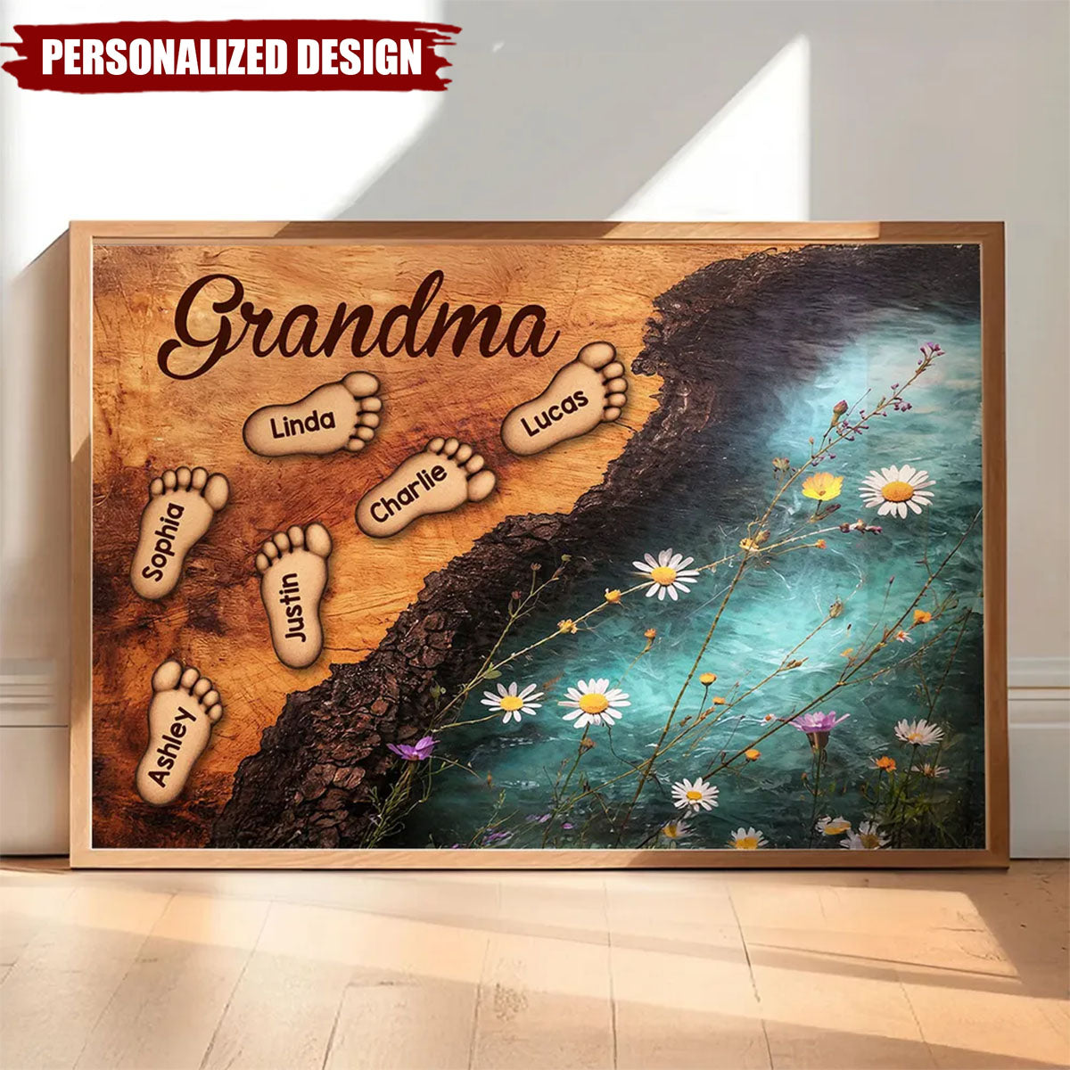 Personalized Grandkids Footprint Poster - Gift For Grandma