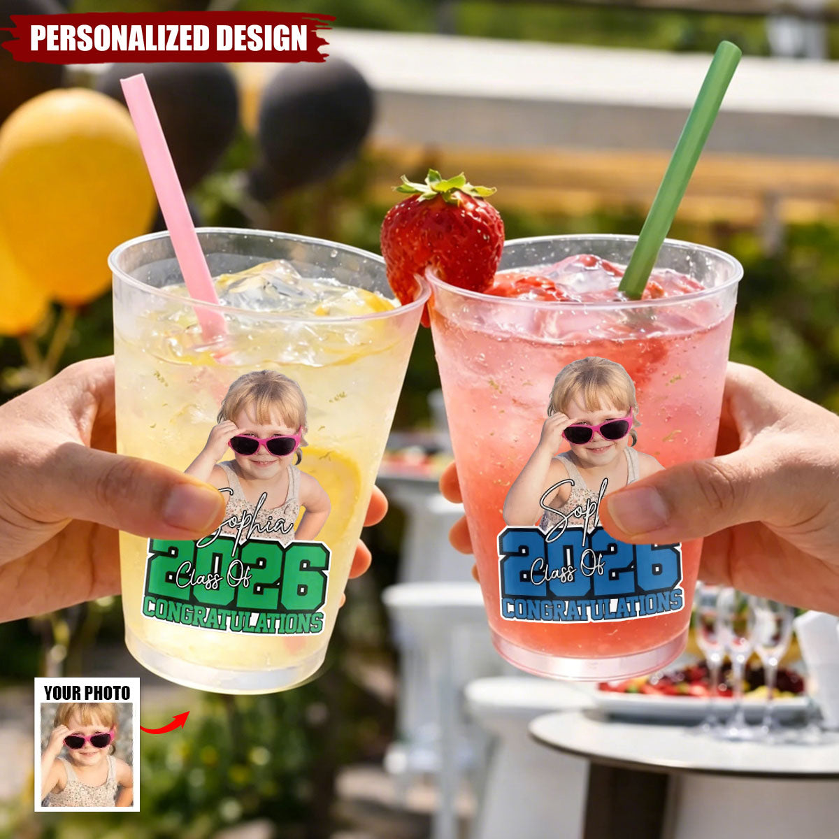 Personalized Graduation Party Cups - Custom Photo & Name Graduation Gifts