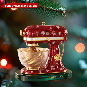 Personalized Red Christmas Stand Mixer Flat Acrylic Ornament - Custom Name & Year