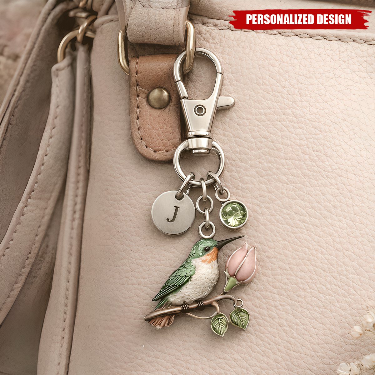 A Little Hummingbird for You keychain - Custom Initial & Birthstone Memorial Gift