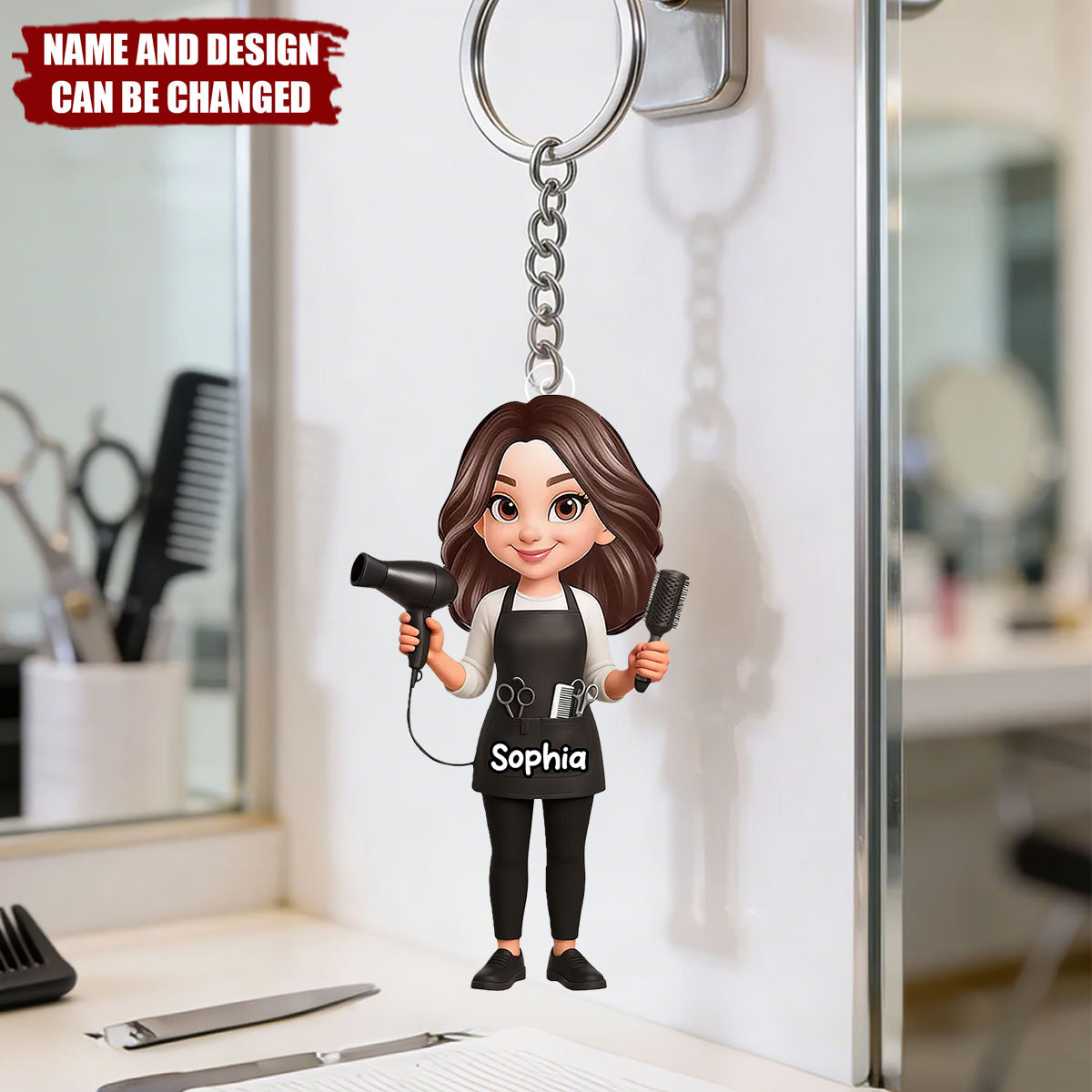 Personalized Cartoon Hairdressers Keychain – Gift For Male Or Female Hairdressers