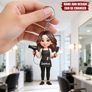 Personalized Cartoon Hairdressers Keychain – Gift For Male Or Female Hairdressers