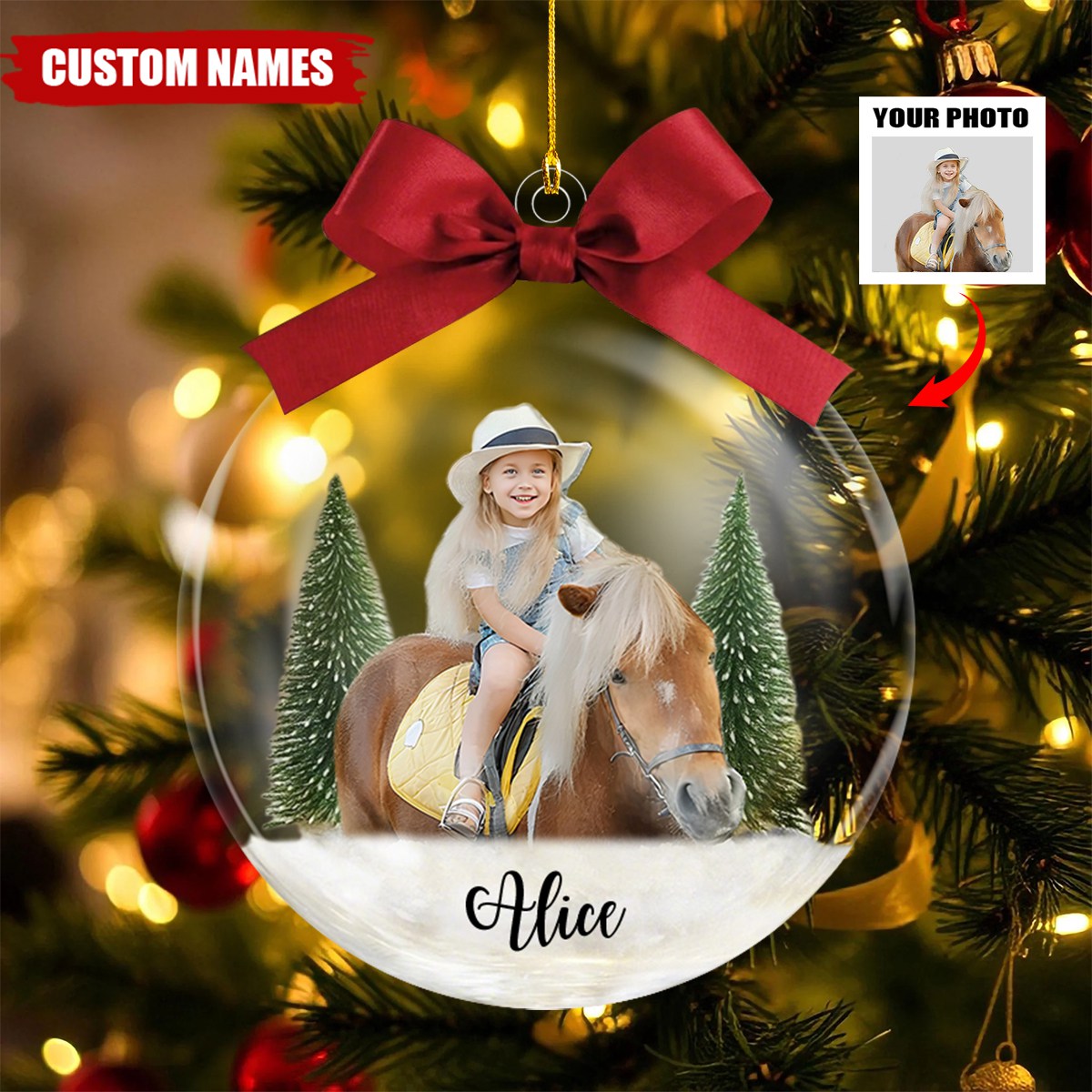 Personalized Horse Riding Christmas Ornament – Custom Photo & Name