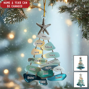 Personalized Sea Glass Family Ornament - Custom Names & Year