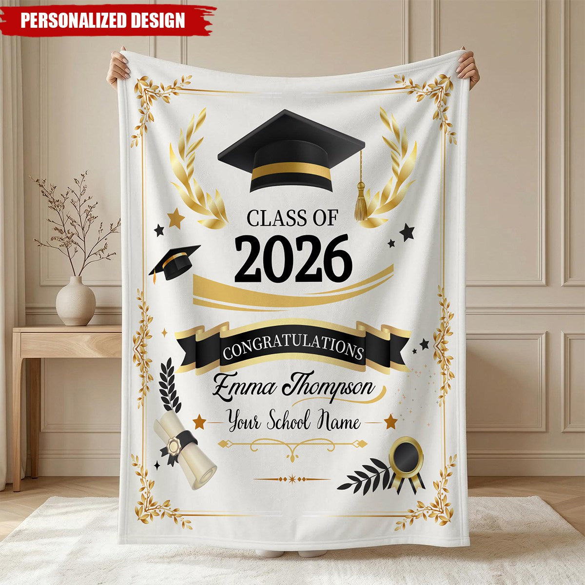 Personalized Graduation Blanket - Custom Name Class of 2026 Gift
