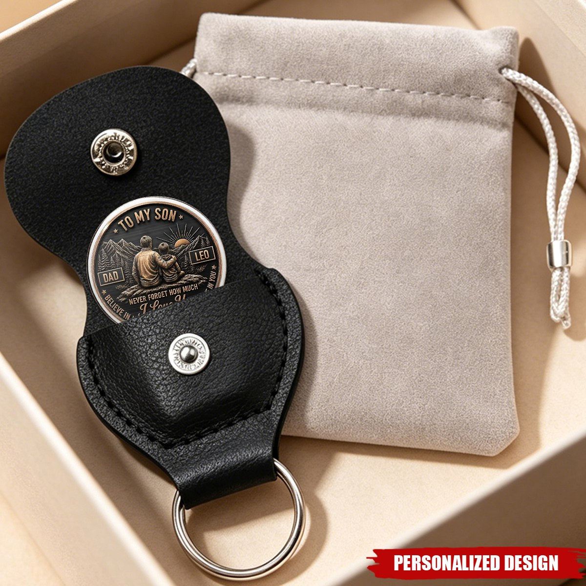 Personalized To My Son Custom Coin With Leather Keychain- Gift From Dad