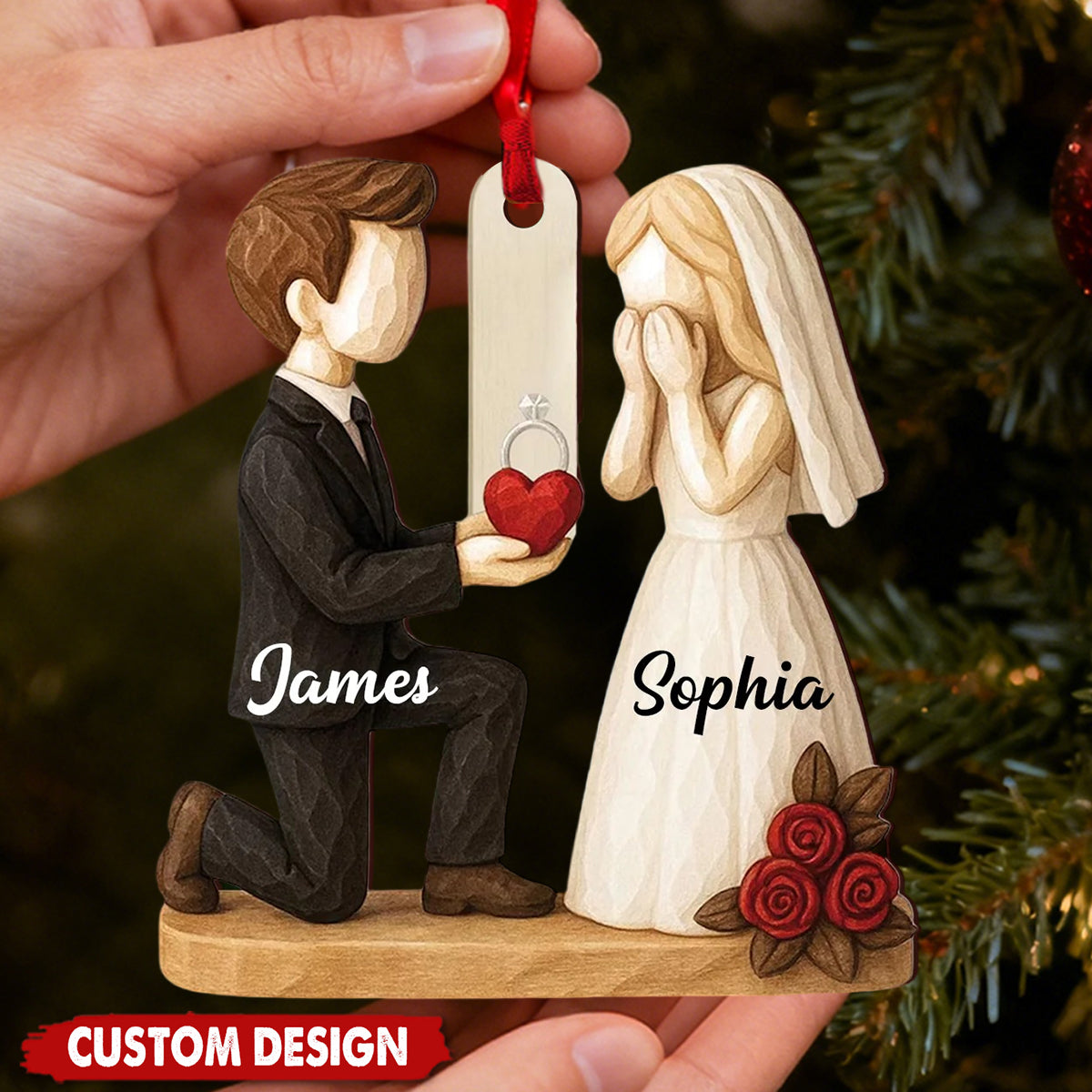 Custom Wedding Proposal Ornament – Personalized Couple Keepsake
