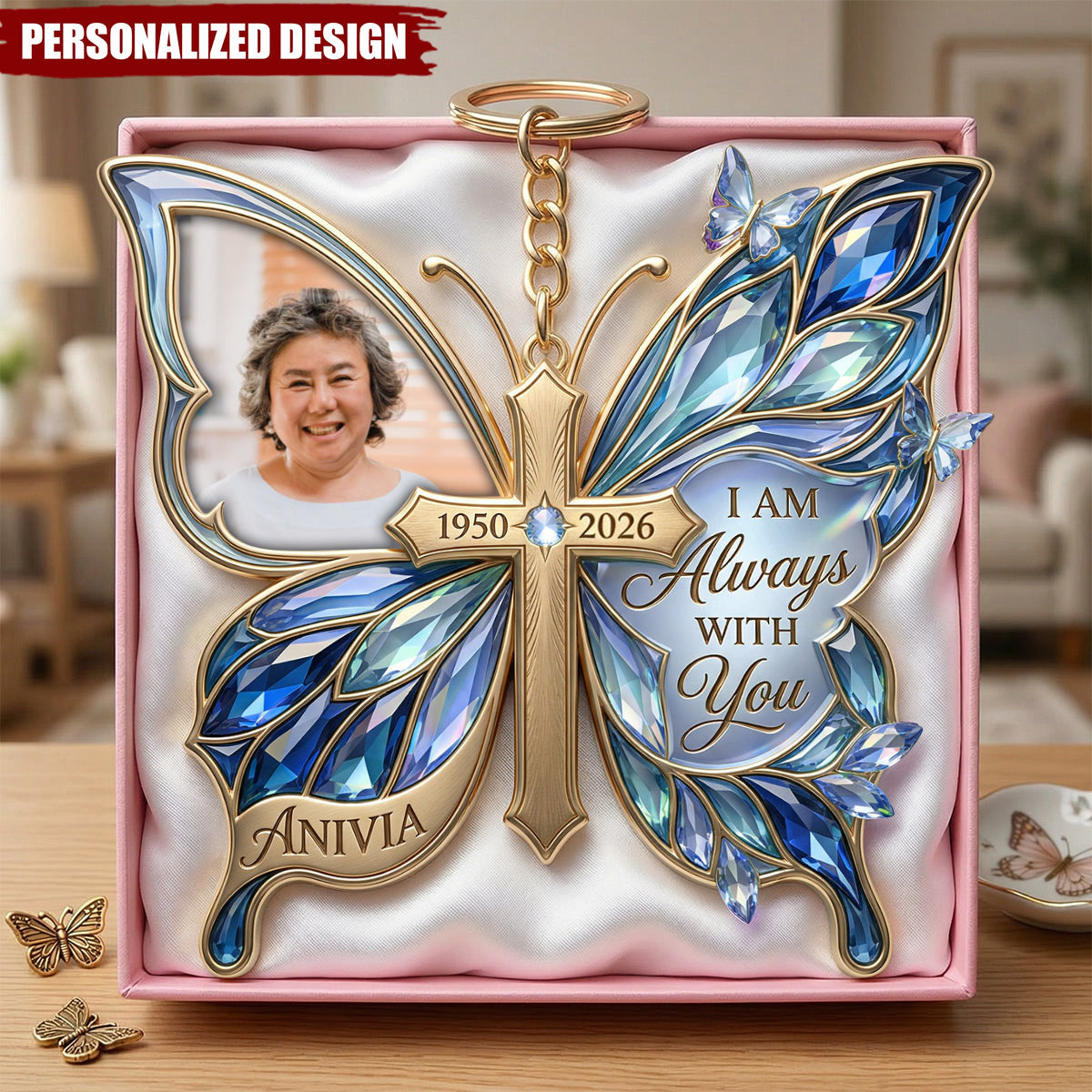 Personalized Butterfly Memorial Keychain - Custom Photo Gifts For Loved Ones