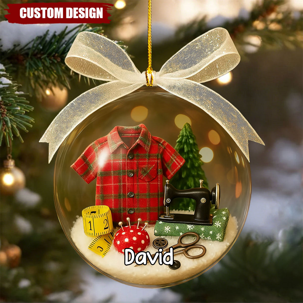Personalized Sewing Christmas Ornament – Custom Name Gift for Tailors & Seamstresses