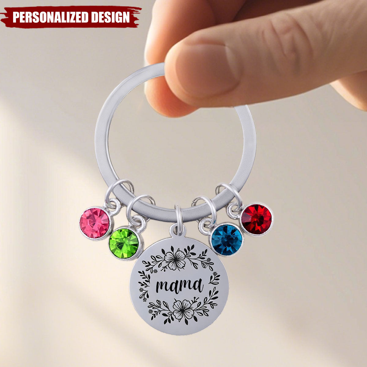 Personalized Mama Birthstone Keychain - Custom Name Family Gift for Mom/Grandma