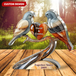 Custom Couple Bird Figurine – Personalized "Together Since" Heart Keepsake