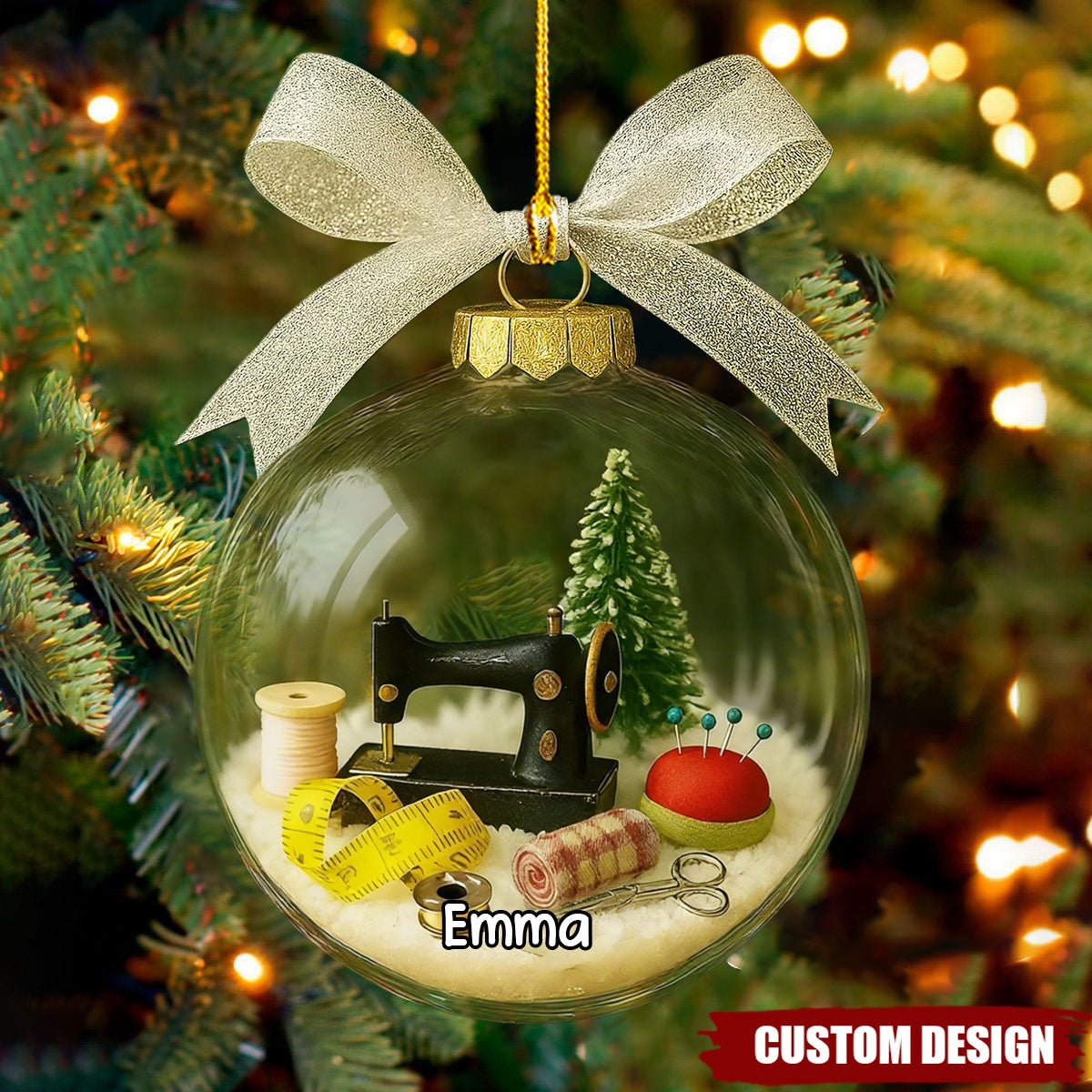 Personalized Sewing Christmas Ornament – Custom Name Gift for Tailors & Seamstresses