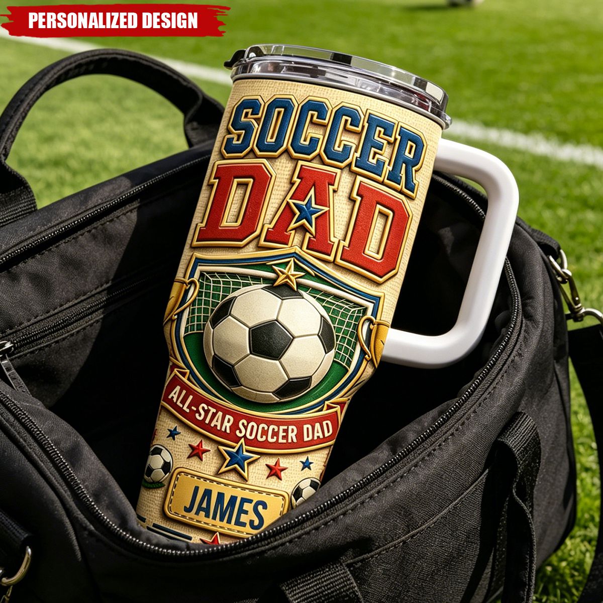 Personalized Soccer Dad 40oz Insulated Handle Tumbler - Custom Name